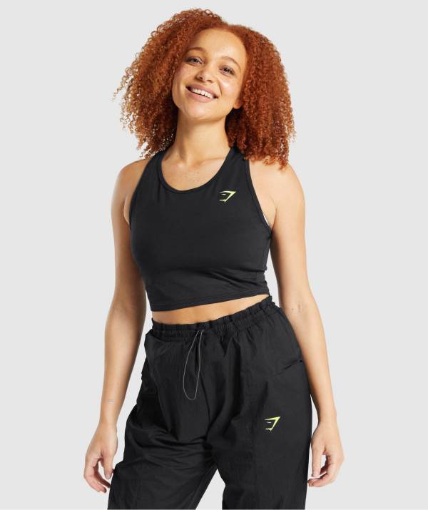 Damske Tielko Gymshark Pulse Crop Čierne | ZA9528341